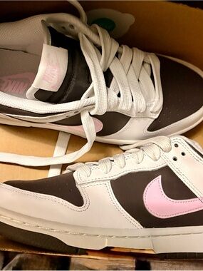 Nike Women’s Dunk Low Sneakers — White, Black & Pink